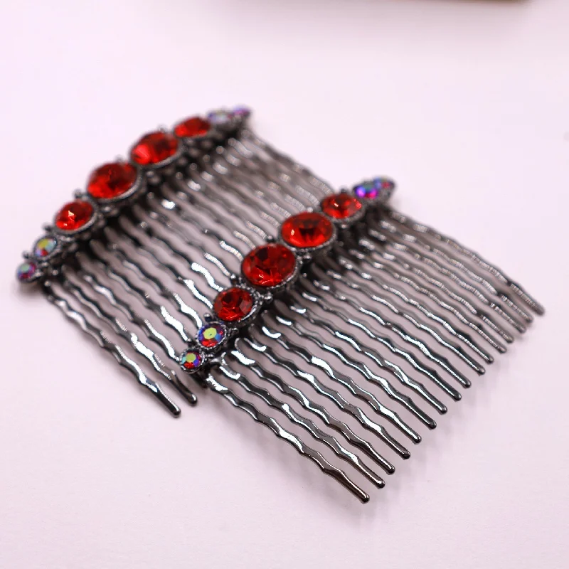 Red Crystal Hair Accessorie Comb Set