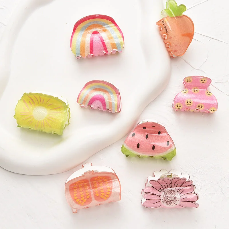 Wholesale 6pcs Acrylic Kids Fruit Rainbow Grab Clips