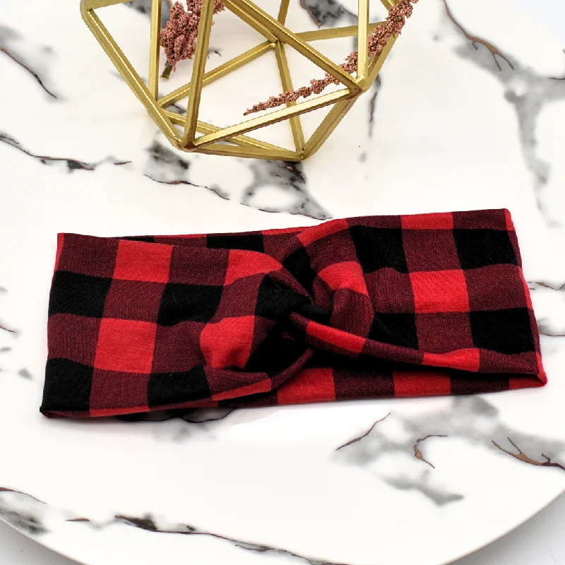 Red plaid headband full headband