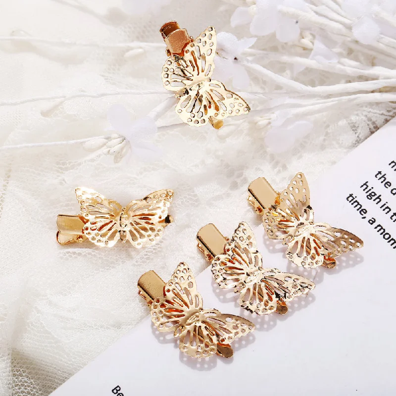 Wholesale Vintage Hollow Gold Butterfly Alloy Hair Clips