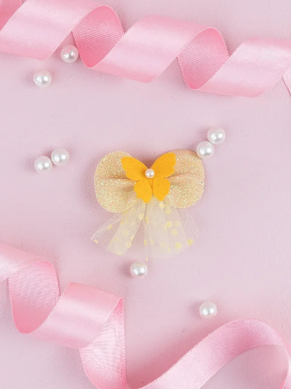 Knotted Butterfly Embellished Kids Tulle Alligator Hair Clip- Yellow