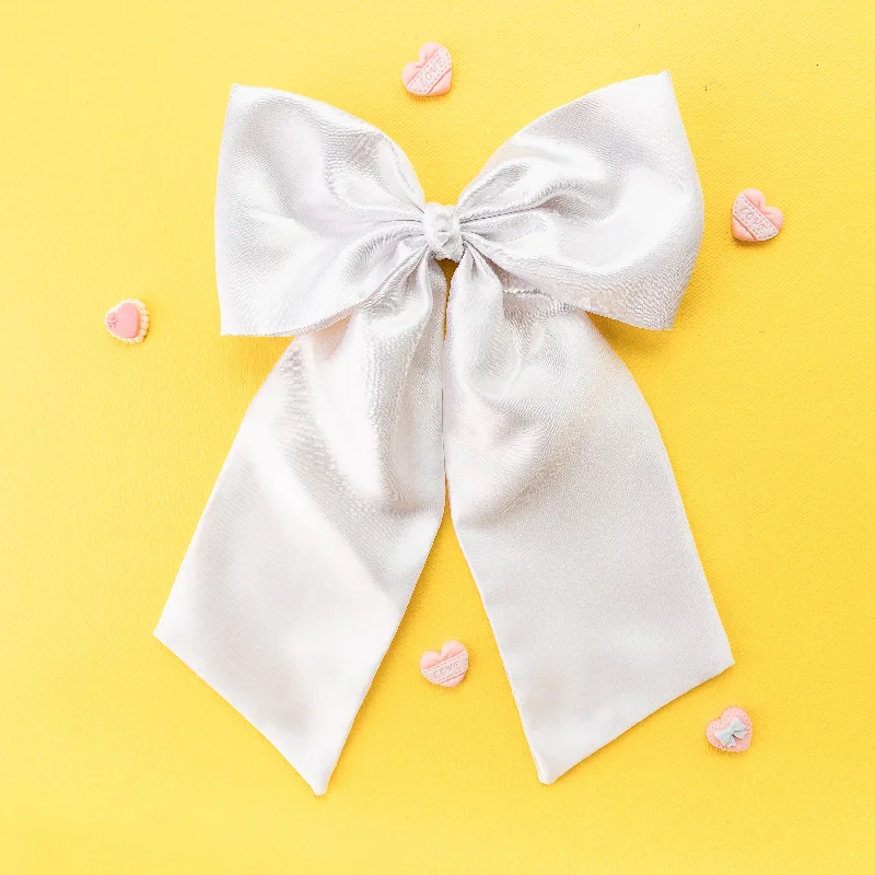 Oversized Satin Sailor Bow Alligator Clip- White