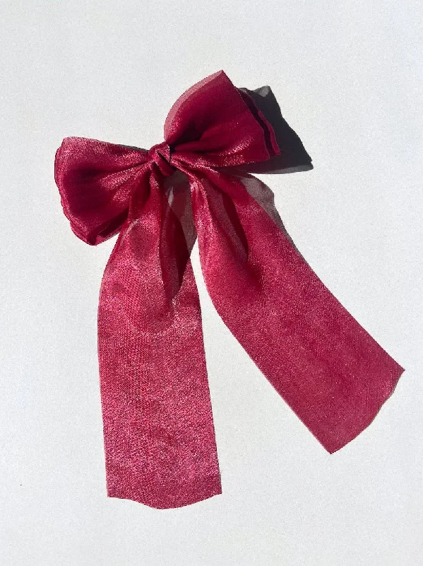 Red Organza Hair Bow Barrette