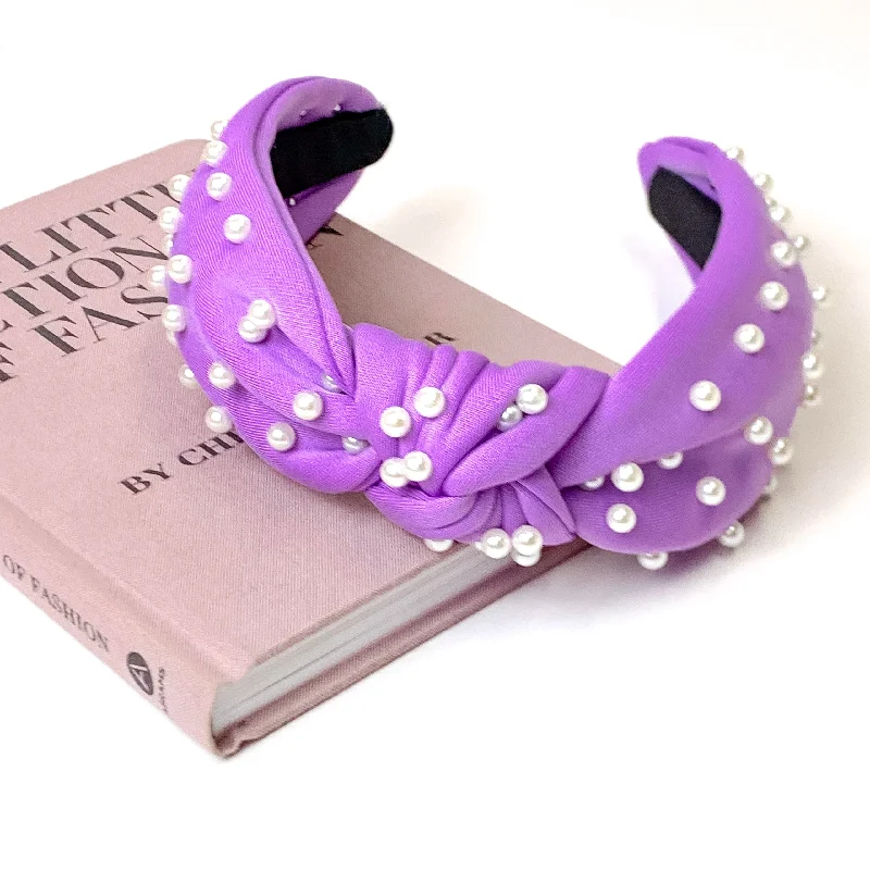 Pearl Detailed Knotted Headband in Lavender Purple