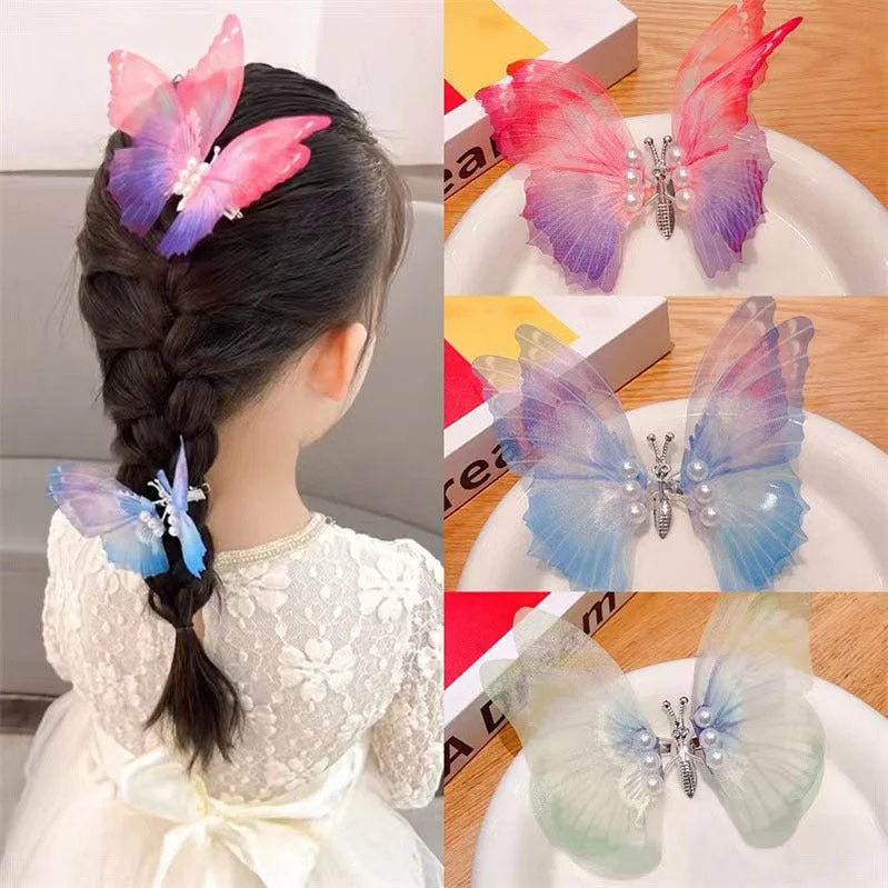 Wholesale Kids Double Layer Butterfly Plastic Hair Clips