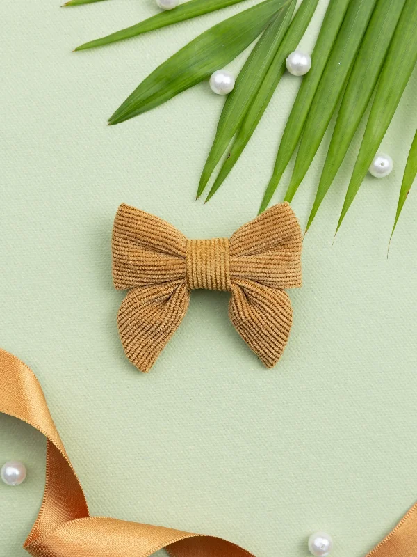 Corduroy Sailor Bow Alligator Hair Clip- Camel