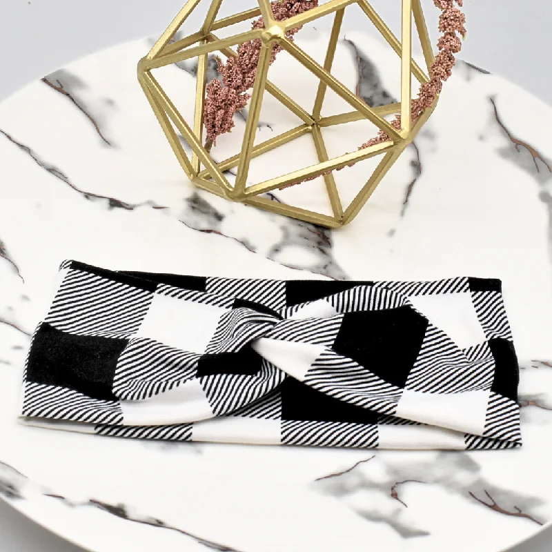 White and black plaid headband full headband